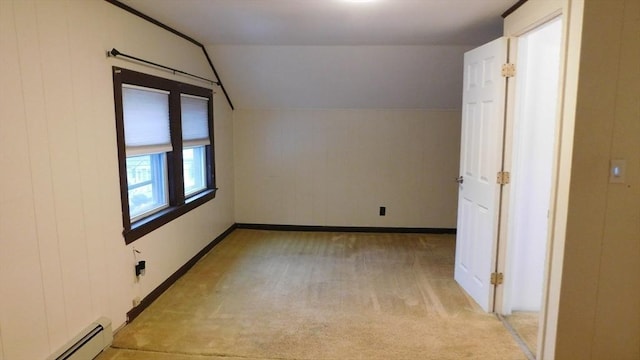 414 Cedar St, Dedham, MA 02026 - additional living space featuring baseboard heating, light colored carpet, and lofted ceiling