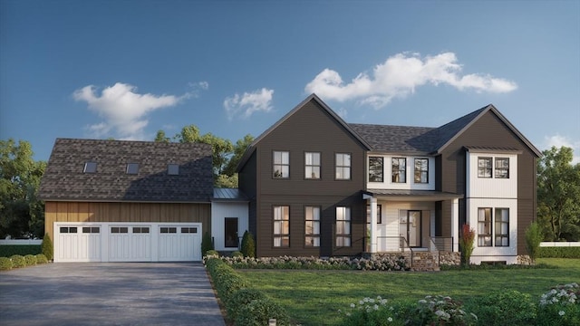 108 Glen St, Natick, MA 01760 - view of front facade featuring driveway, an attached garage, a front lawn, board and batten siding, and roof with shingles