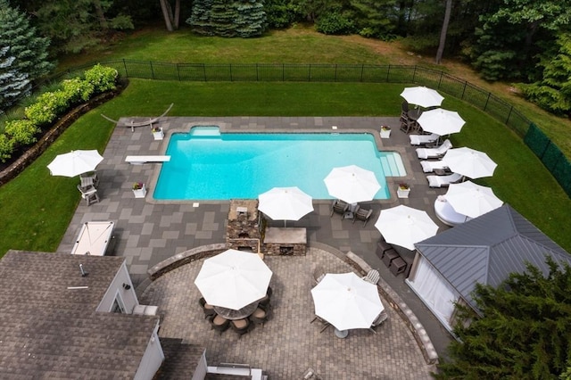 46 Baldpate Rd, Boxford, MA 01921 - view of swimming pool with a diving board, a patio, and a fenced backyard