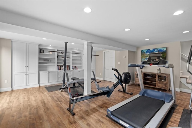 46 Baldpate Rd, Boxford, MA 01921 - workout room with recessed lighting and light wood-style flooring