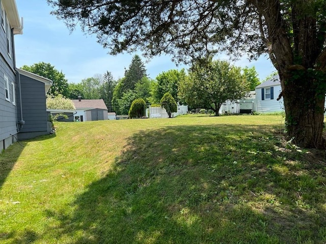 view of yard featuring a shed and an outbuilding