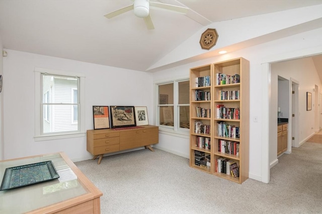 48 Northern Ave Unit 48, Northampton, MA 01060 - sitting room with light carpet, lofted ceiling, a ceiling fan, and baseboards