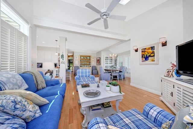 8 Barn Ln, Gloucester, MA 01930 - living room featuring light wood-type flooring and a ceiling fan
