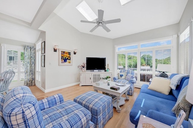 8 Barn Ln, Gloucester, MA 01930 - living room with light wood finished floors, lofted ceiling, and a ceiling fan