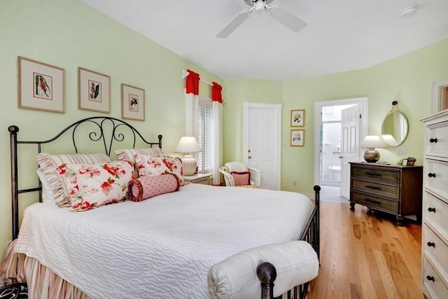 8 Barn Ln, Gloucester, MA 01930 - bedroom featuring light wood-style floors, connected bathroom, and ceiling fan