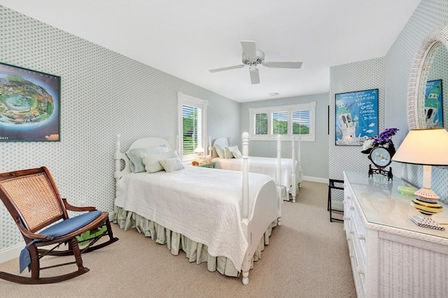 8 Barn Ln, Gloucester, MA 01930 - carpeted bedroom with wallpapered walls and ceiling fan