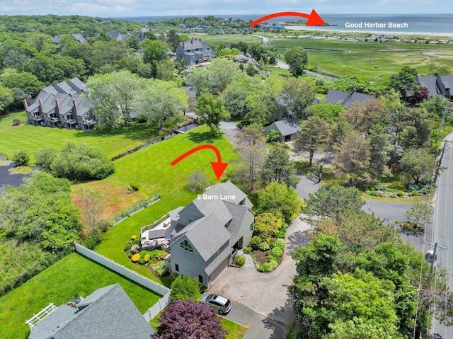 8 Barn Ln, Gloucester, MA 01930 - aerial perspective of suburban area with a nearby body of water