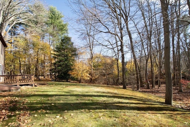 view of yard with a wooden deck