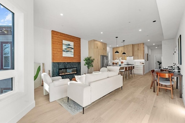 living room featuring light wood-type flooring