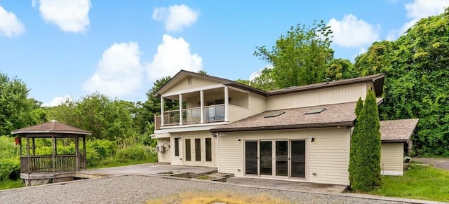 43 Water St, Freetown, MA 02702 - rear view of property with french doors, a gazebo, a balcony, and roof with shingles