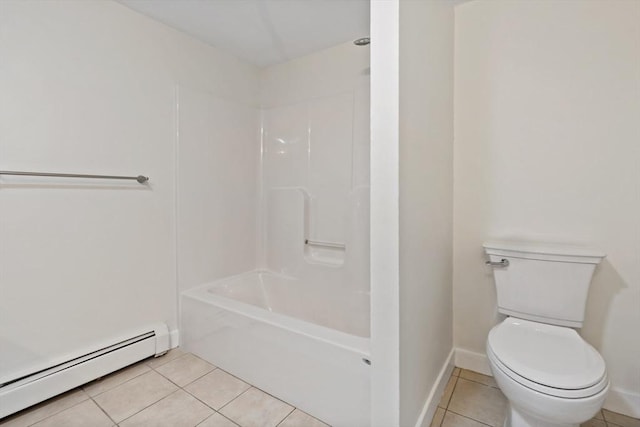 43 Water St, Freetown, MA 02702 - bathroom with a baseboard radiator, tile patterned floors, toilet, bathing tub / shower combination, and baseboards