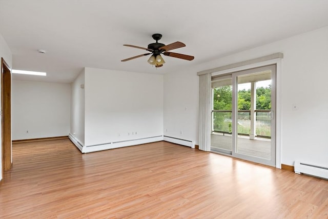 43 Water St, Freetown, MA 02702 - empty room featuring ceiling fan, light wood finished floors, baseboards, and a baseboard heating unit