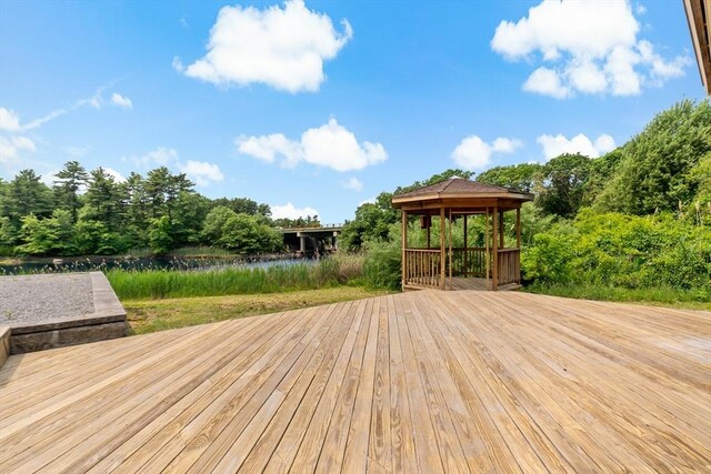 43 Water St, Freetown, MA 02702 - wooden deck featuring a gazebo and a water view