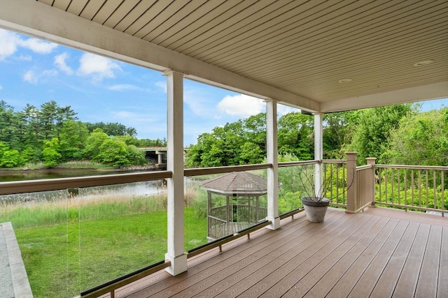 43 Water St, Freetown, MA 02702 - deck featuring a water view, a yard, and view of wooded area