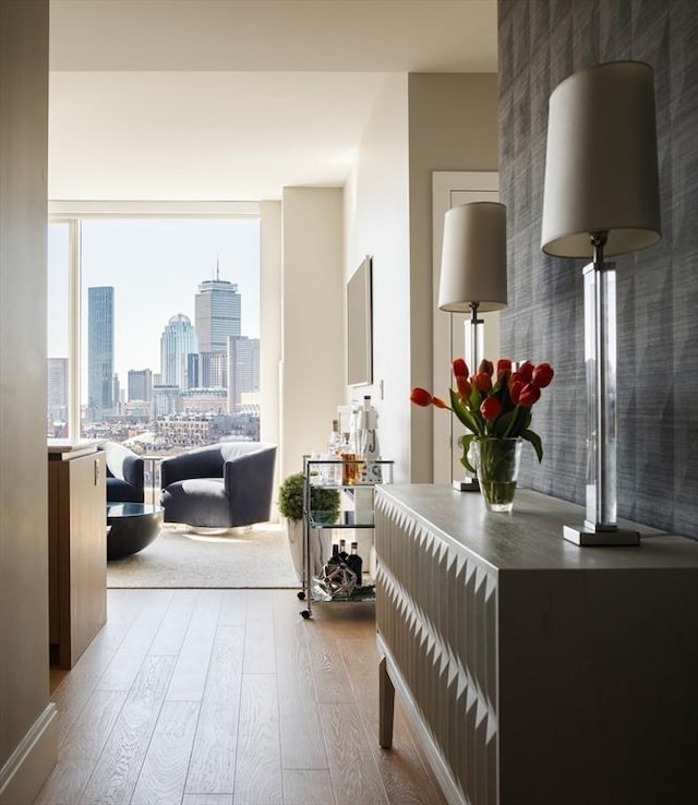 corridor with light hardwood / wood-style flooring