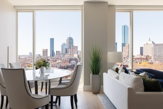 dining space with hardwood / wood-style floors