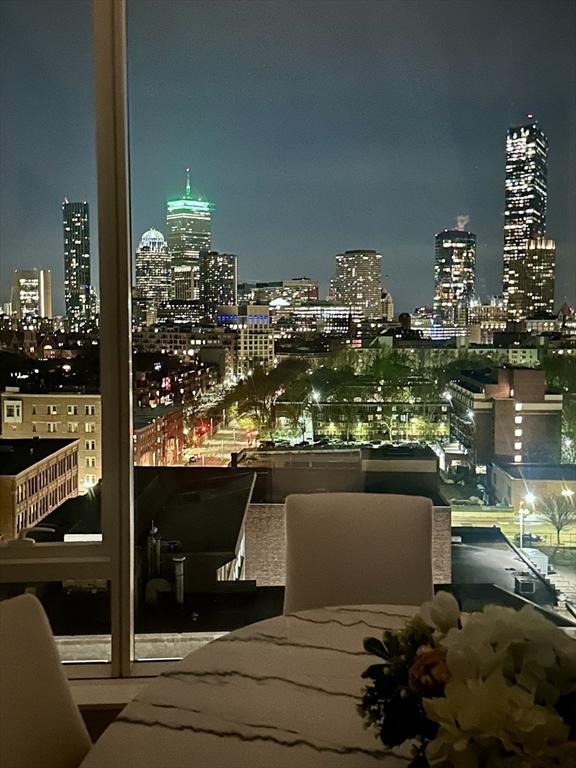 view of balcony at night