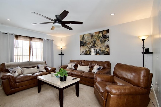 living room featuring ceiling fan