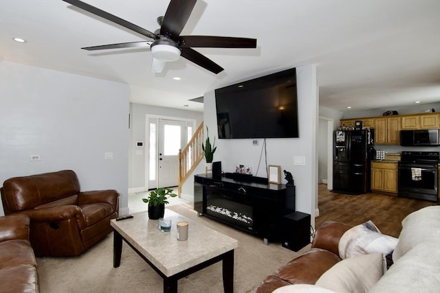 living room with ceiling fan