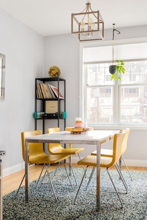 dining space with hardwood / wood-style floors