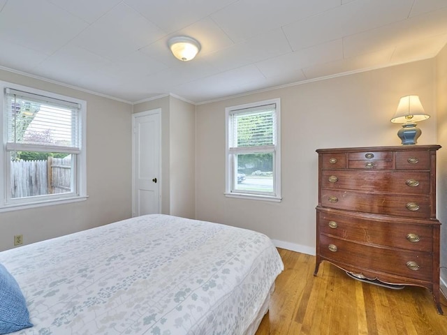 440 Forest St, Waltham, MA 02452 - bedroom with light wood finished floors, crown molding, and baseboards