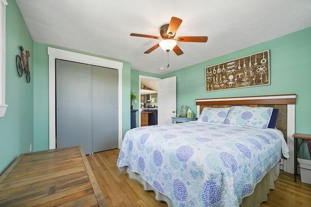 21 Hudson St, New Bedford, MA 02744 - bedroom with a closet, wood finished floors, and ceiling fan