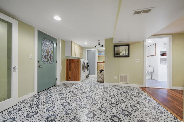 21 Hudson St, New Bedford, MA 02744 - entryway featuring washer and dryer, baseboards, and recessed lighting