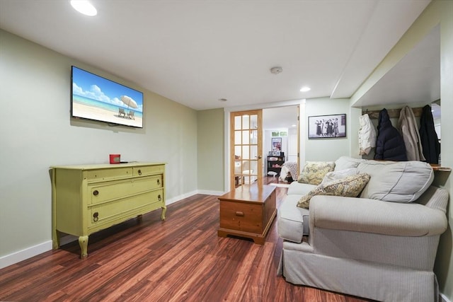 21 Hudson St, New Bedford, MA 02744 - living room with dark wood-style flooring, baseboards, and recessed lighting