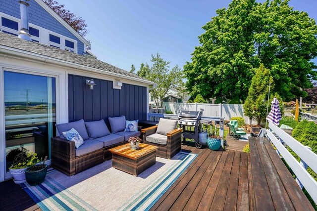 21 Hudson St, New Bedford, MA 02744 - deck featuring an outdoor hangout area and area for grilling