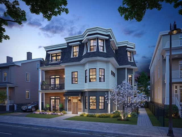 33 Pearl St Unit 6, Boston, MA 02125 - view of front of home featuring a balcony, mansard roof, french doors, and a shingled roof