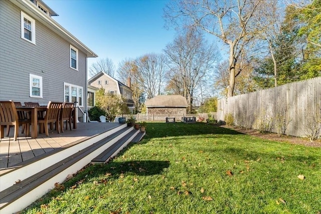 view of yard featuring a deck and a fenced backyard