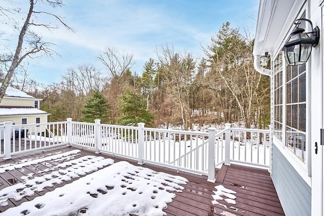 view of snow covered deck