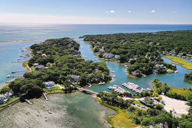 drone / aerial view featuring a water view