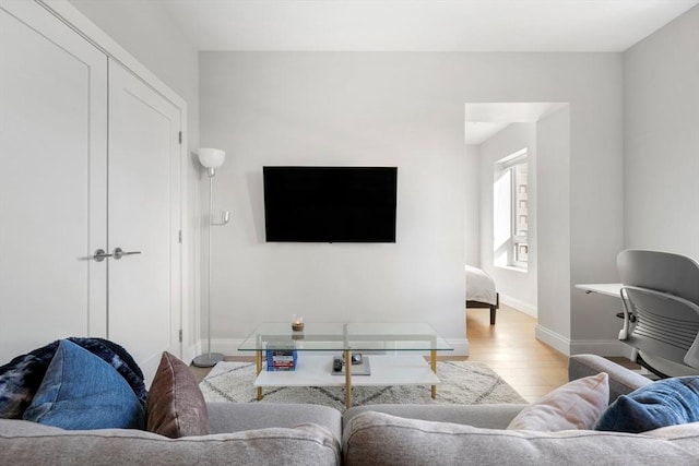 living room with light hardwood / wood-style flooring