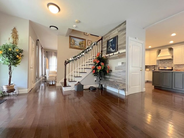 364 Chestnut Hill Rd, Millville, MA 01529 - foyer with dark wood-style floors, stairs, and recessed lighting