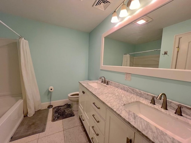364 Chestnut Hill Rd, Millville, MA 01529 - bathroom with double vanity, shower / bath combo with shower curtain, and tile patterned flooring