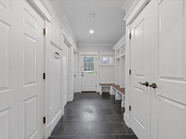 mudroom with ornamental molding