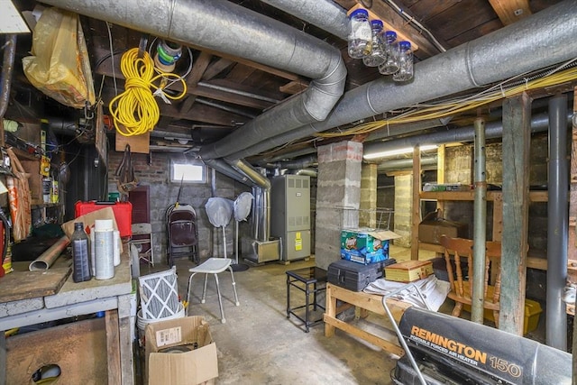 basement with heating unit