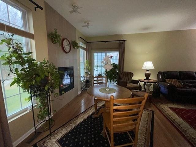 living room with hardwood / wood-style floors and a healthy amount of sunlight