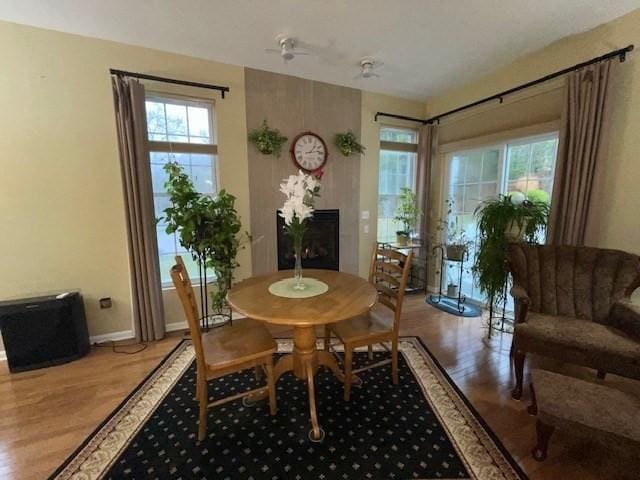 dining space featuring wood-type flooring