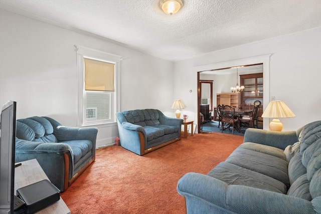 12 Leonard St, Somerville, MA 02144 - carpeted living area featuring a chandelier and a textured ceiling