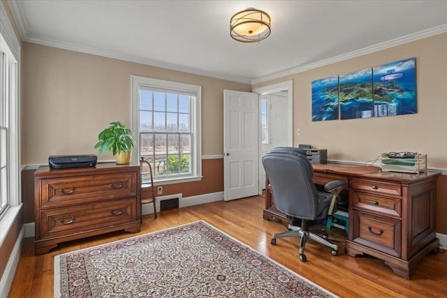 279 Norfolk St, Holliston, MA 01746 - office area featuring wood finished floors and crown molding