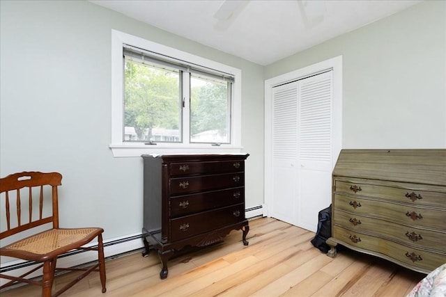 15 Trask Rd, Peabody, MA 01960 - sitting room featuring light wood-type flooring, a baseboard heating unit, and ceiling fan