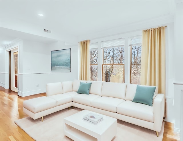 living room featuring light wood-type flooring