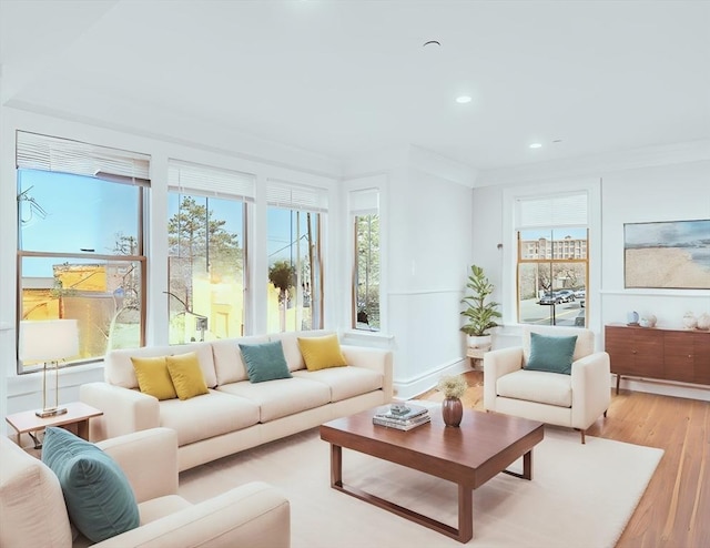 56 Belmont St Unit 3, Boston, MA 02129 - living area featuring light wood-style flooring, ornamental molding, plenty of natural light, and recessed lighting