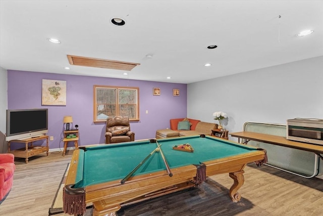 game room featuring pool table and light wood-type flooring