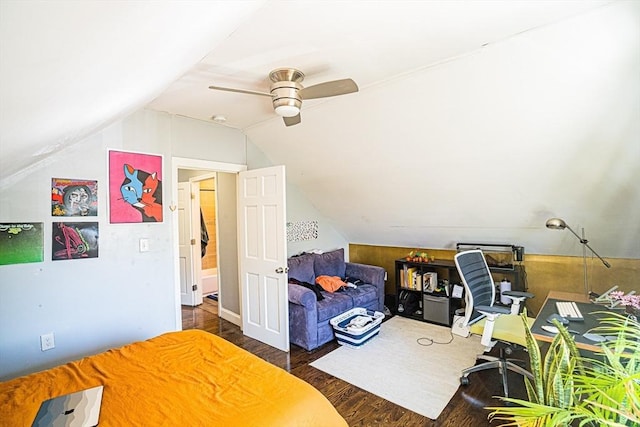 38 Highland Park Ave, Boston, MA 02119 - bedroom with wood finished floors, ceiling fan, and vaulted ceiling