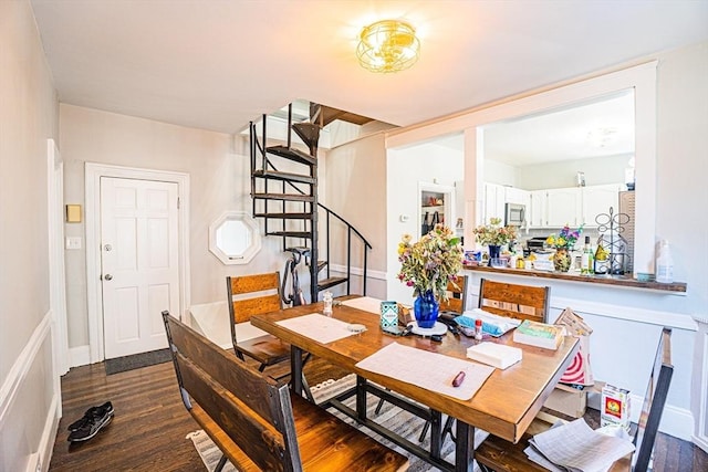 38 Highland Park Ave, Boston, MA 02119 - dining room with dark wood-type flooring, stairway, and baseboards