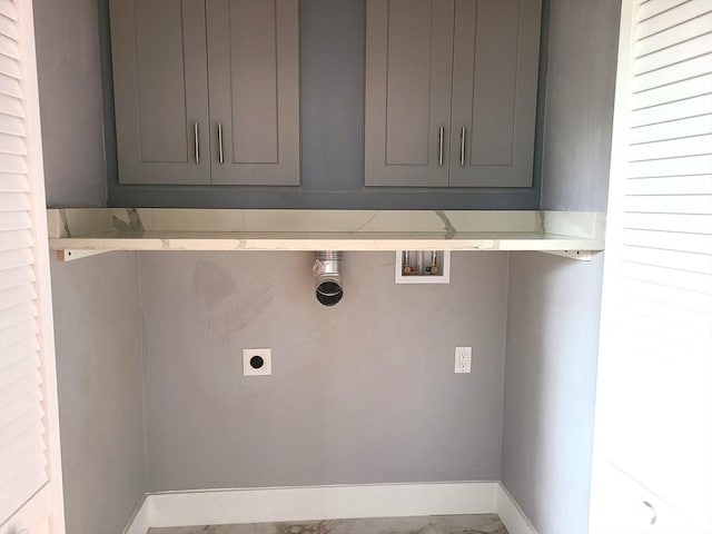 54 Federal St, Weymouth, MA 02188 - washroom with electric dryer hookup, cabinet space, hookup for a washing machine, baseboards, and marble finish floors