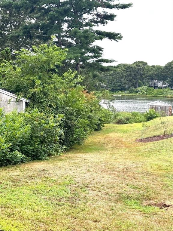 view of yard with a water view